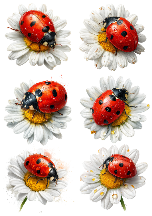 Rice Paper For Decoupage Ladybird on Daisy Collage  Cat. No.9309