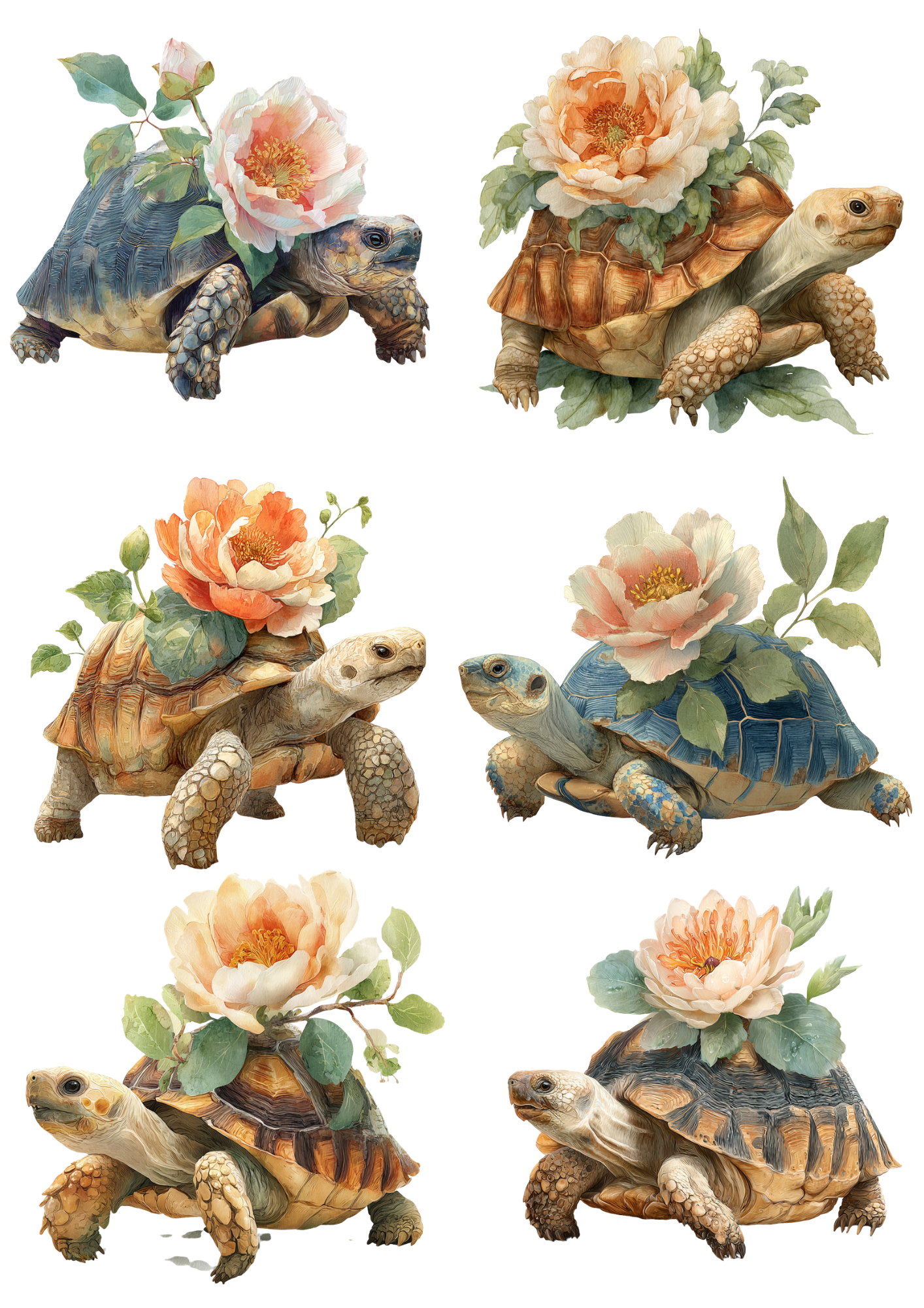 Rice Paper For Decoupage Floral Turtle Collage  Cat. No.9310
