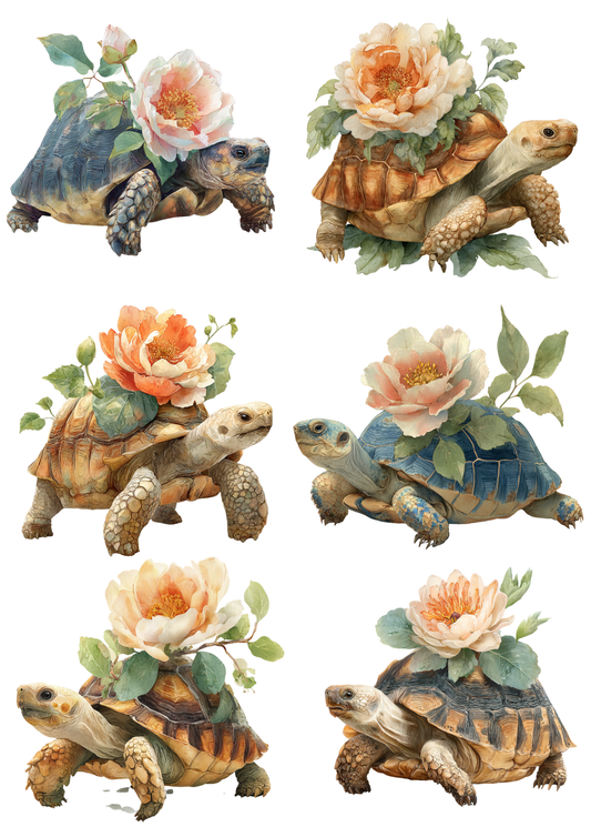 Rice Paper For Decoupage Floral Turtle Collage  Cat. No.9310