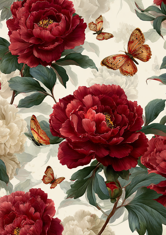 Rice Paper For Decoupage Burgundy Peony Background Page Collage  Cat. No.9315