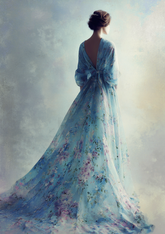 Rice Paper For Decoupage Beautiful Woman in Blue Dress  Cat. No.9317