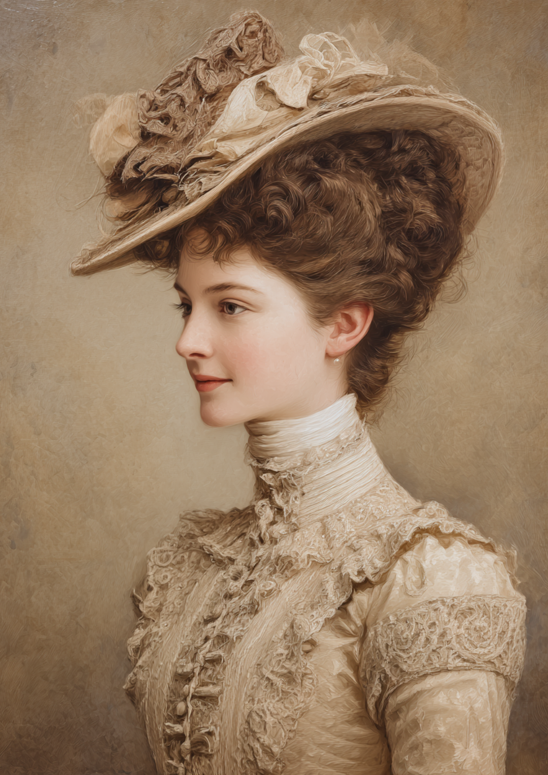 Rice Paper For Decoupage Victorian Woman Portrait in Sepia Full  Cat. No.9322