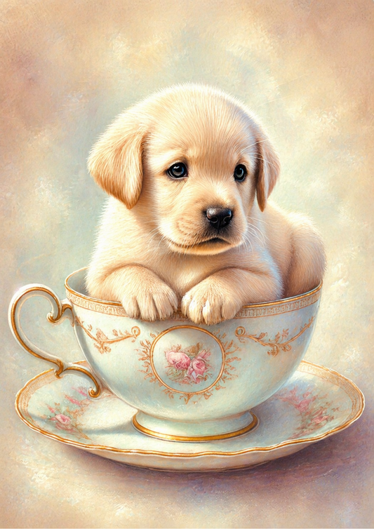 Rice Paper For Decoupage Puppy Labrador in Cup Full  Cat. No.9323
