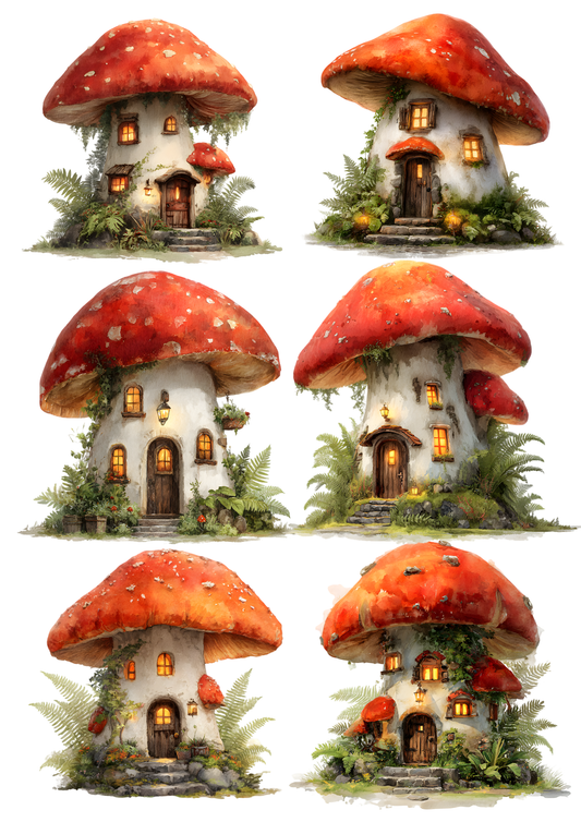 Rice Paper For Decoupage Fantasy Mushrooms Collage  Cat. No.9333