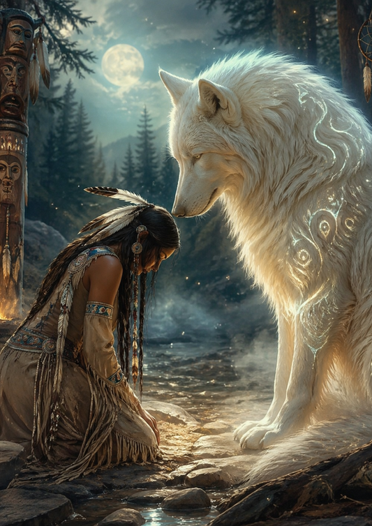 Rice Paper For Decoupage Wild Soul - Native Woman & Wolf Full  Cat. No.9335