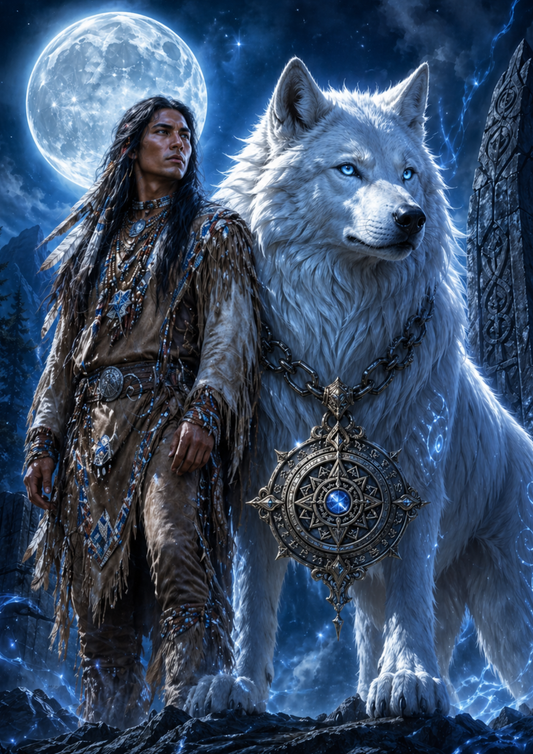 Rice Paper For Decoupage Wild Soul - Native Man & Wolf  Full  Cat. No.9340