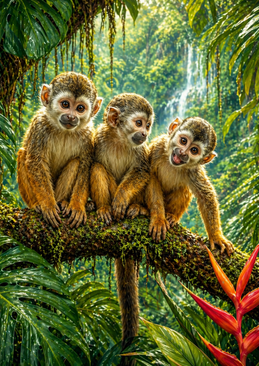 Rice Paper For Decoupage Three Monkeys in Jungle  Full  Cat. No. 9349