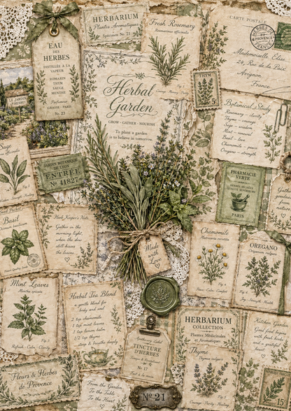 Rice Paper For Decoupage  Herbs Collage Journaling Page Full  Cat. No. 9354