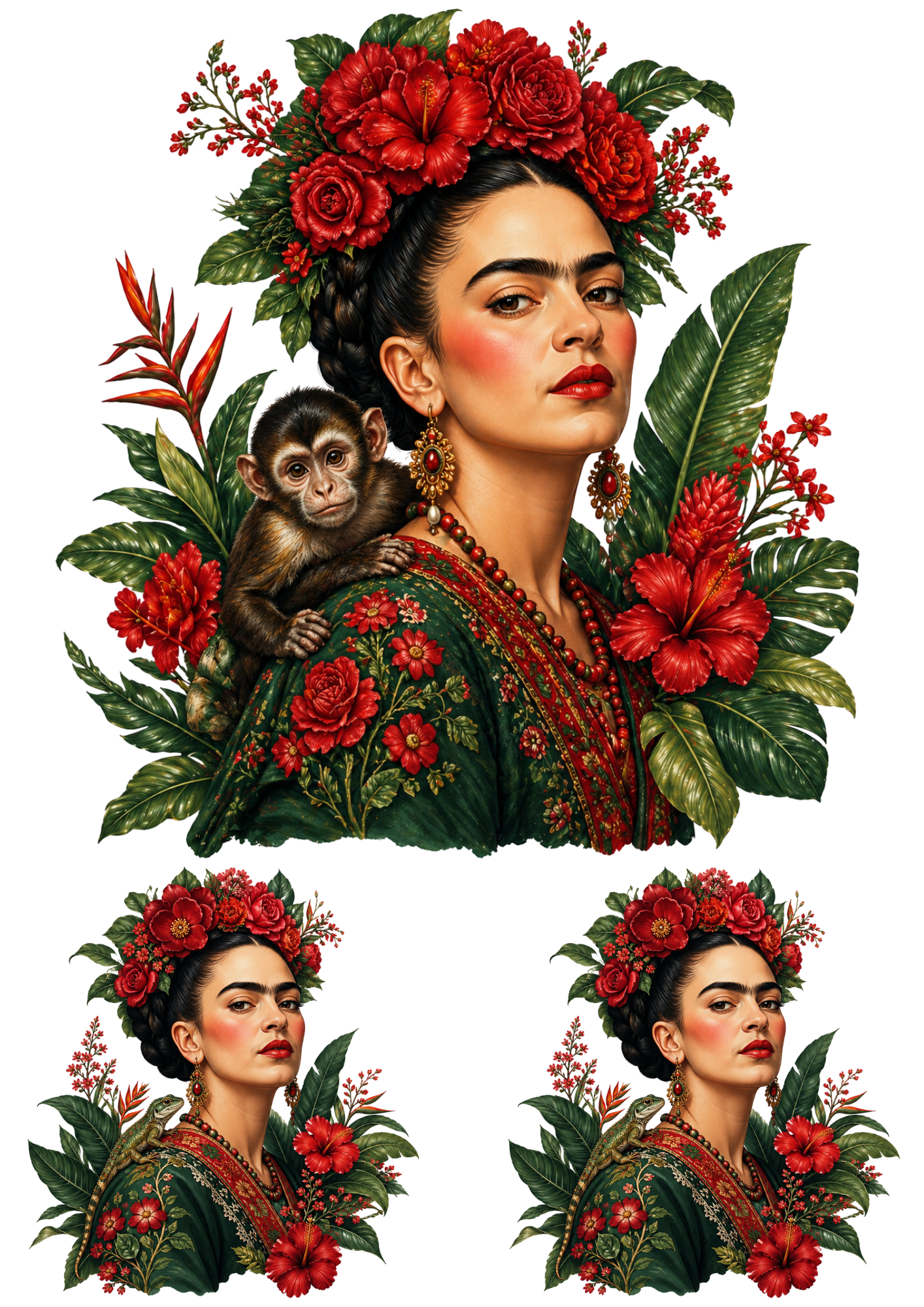 Rice Paper For Decoupage  Frida Cahlo in Red Collage Cat. No. 9360