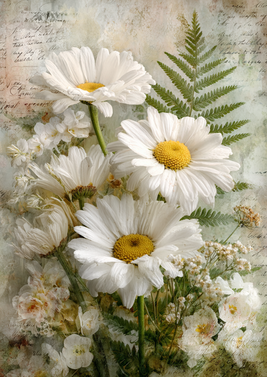 Rice Paper For Decoupage Sweet Daisies and Forest Fern Full Cat. No. 9368