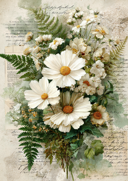Rice Paper For Decoupage Daisies and Forest Fern Full Cat. No. 9369