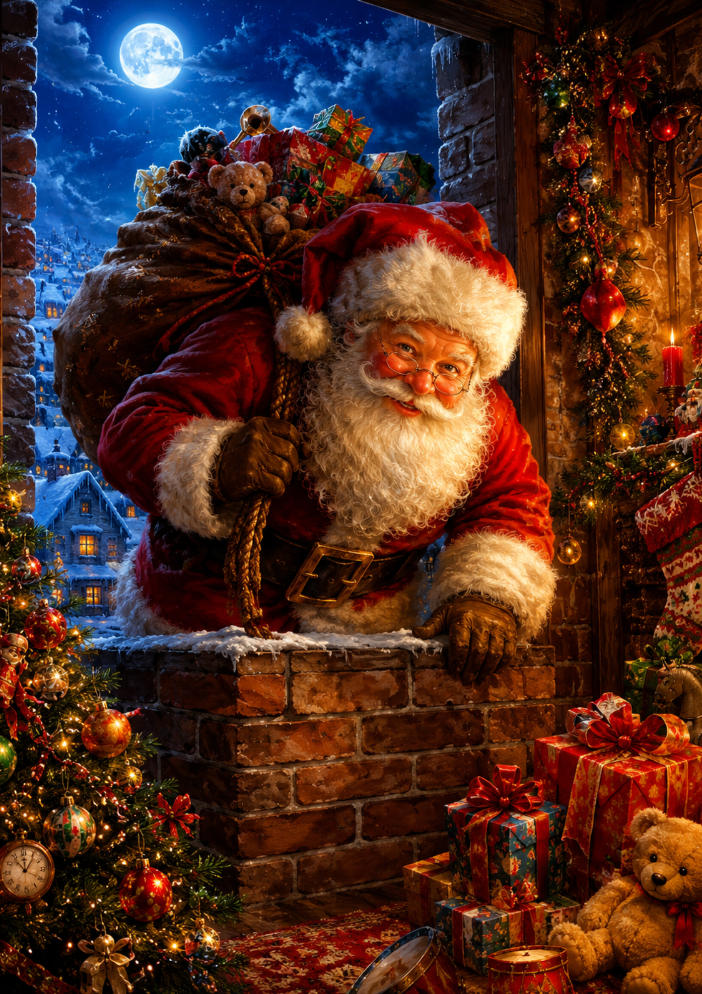 Rice Paper For Decoupage Santa in the Chimney Full  Cat. No. 9384