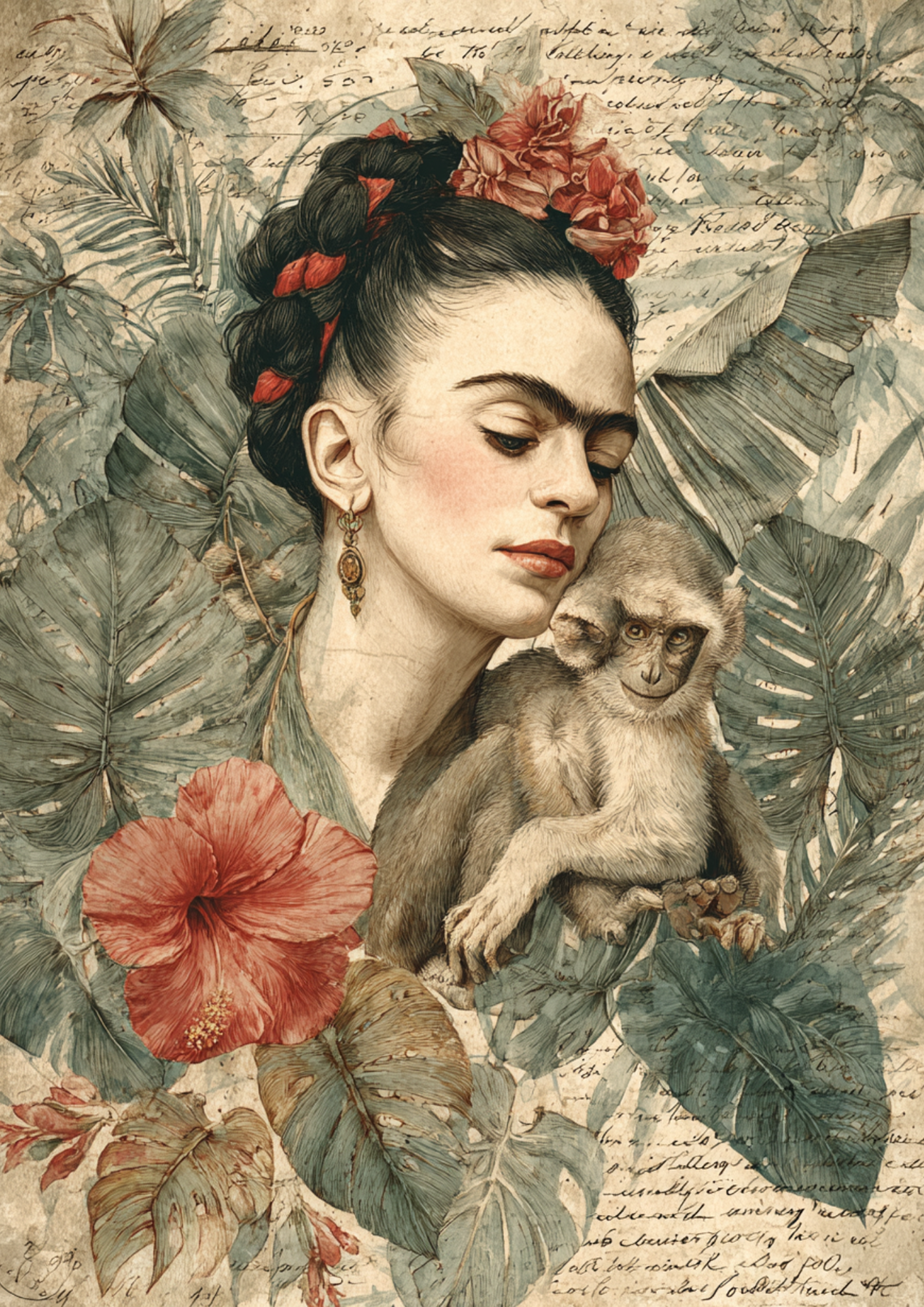 Rice Paper For Decoupage  Frida Cahlo Portrait Full  Cat. No. 9393