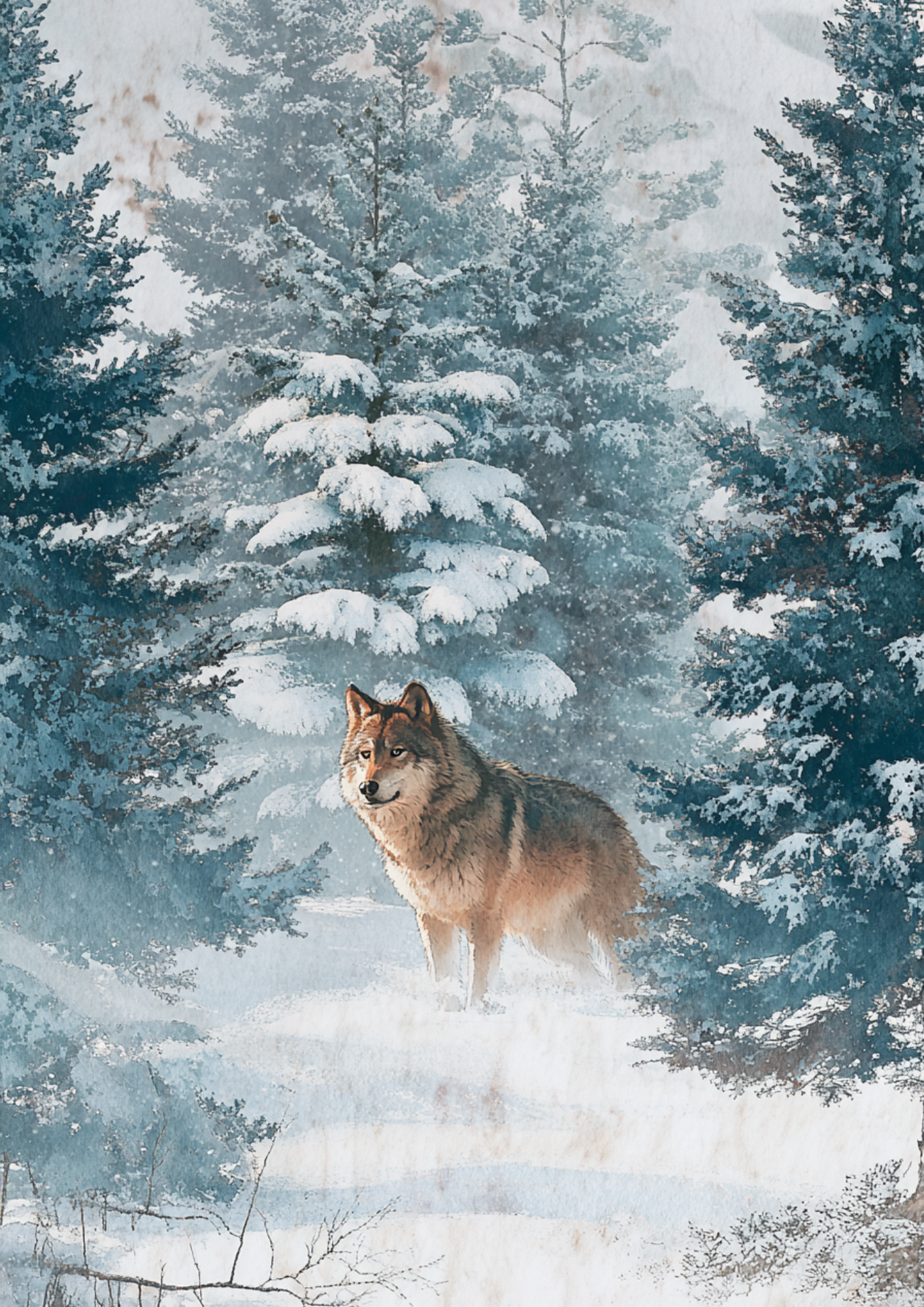 Rice Paper For Decoupage  Wolf in the Snowy Forest  Full  Cat. No. 9421