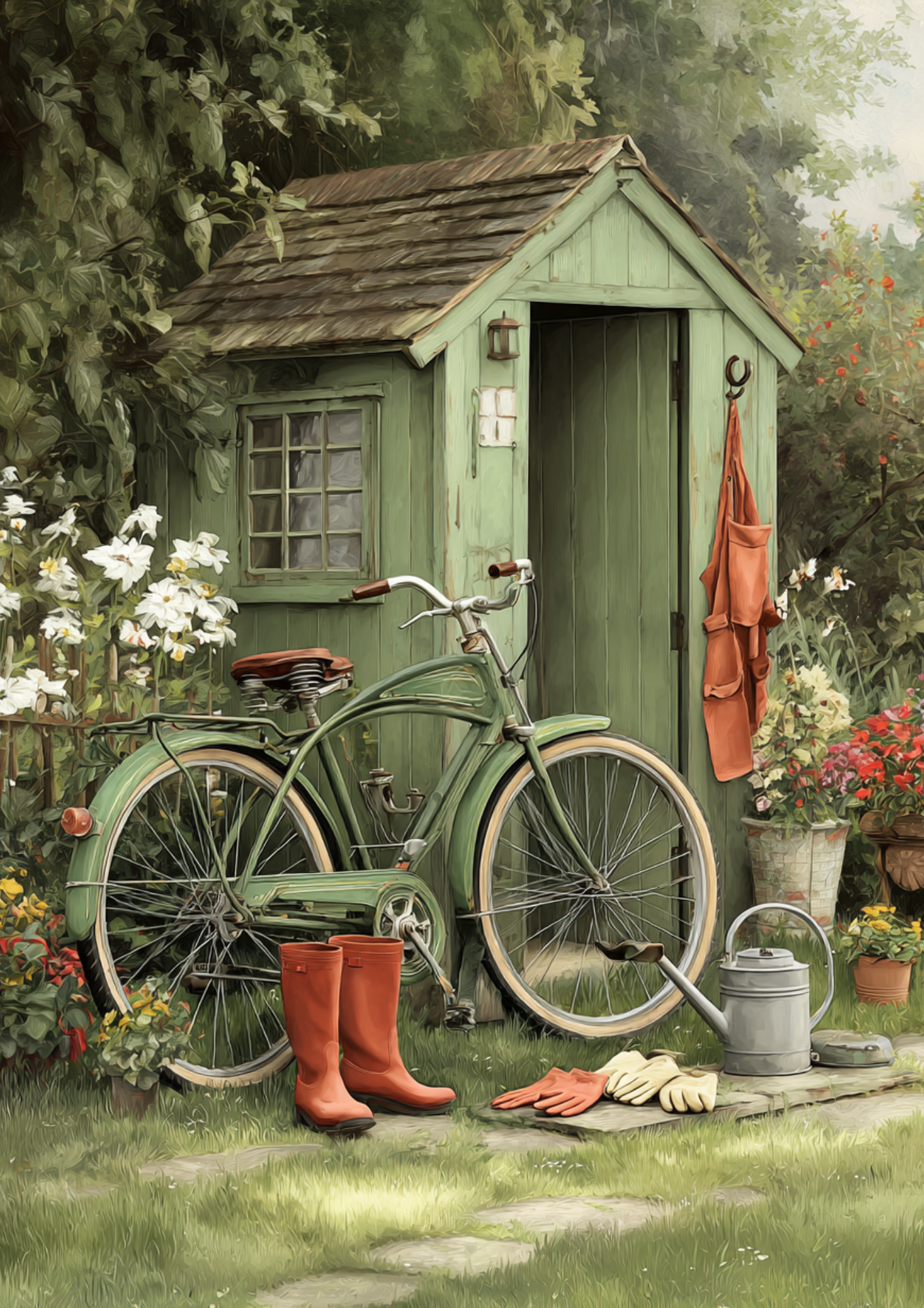 Rice Paper For Decoupage Rustic Garden Shed & Old Bicycle Full Cat. No. 9438
