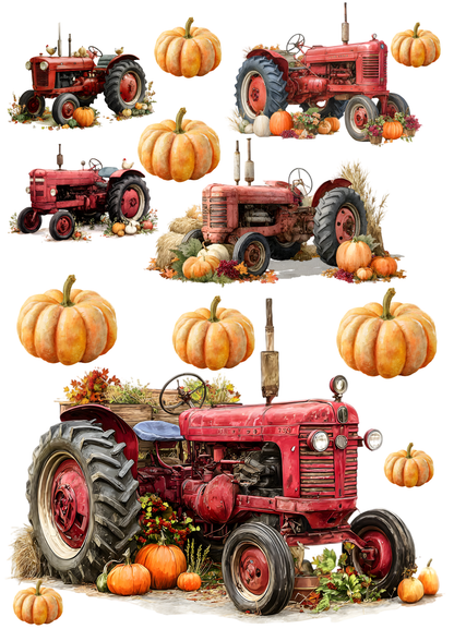 Rice Paper For Decoupage  Halloween Tractor & Pumpkins Collage Cat. No. 9439