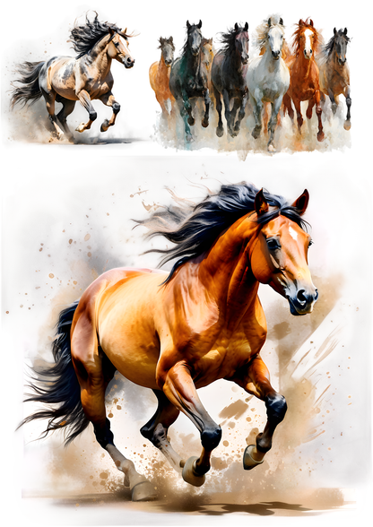 Rice Paper For Decoupage  Galloping Horses Collage Cat. No. 9443