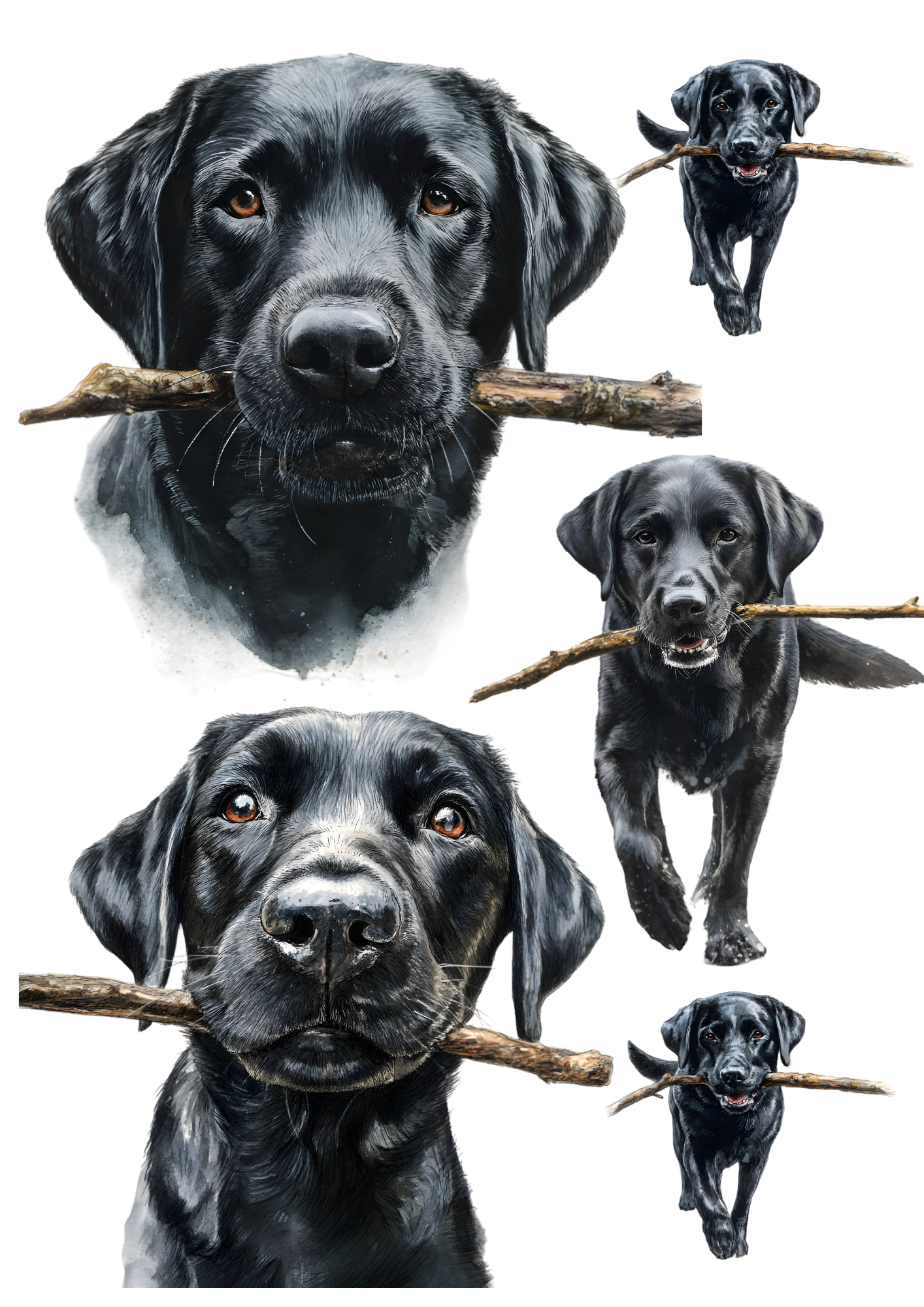 Rice Paper For Decoupage  Black Cute Labrador Retriever Collage Cat. No. 9446