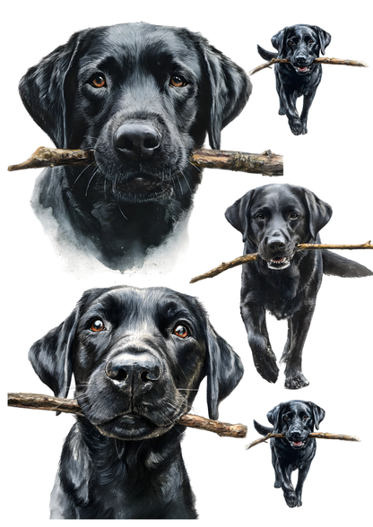 Rice Paper For Decoupage  Black Cute Labrador Retriever Collage Cat. No. 9446