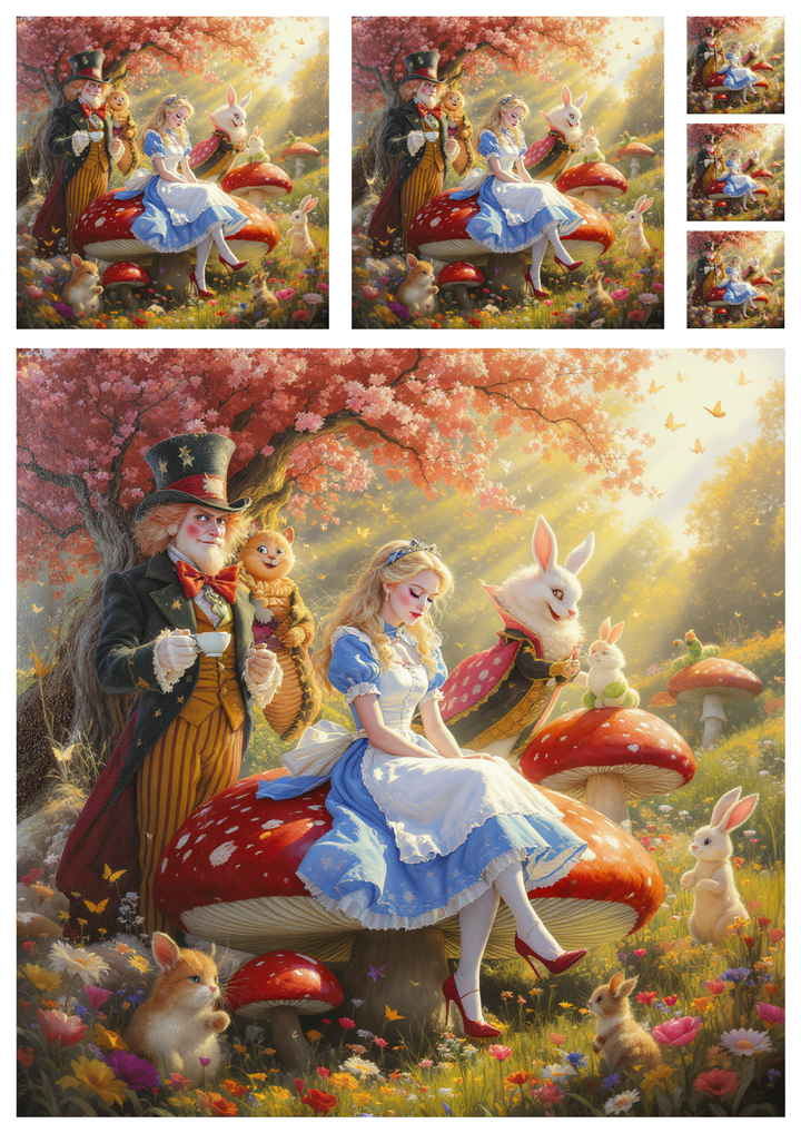 Rice Paper For Decoupage  Alice and Friends Collage Cat. No. 9450
