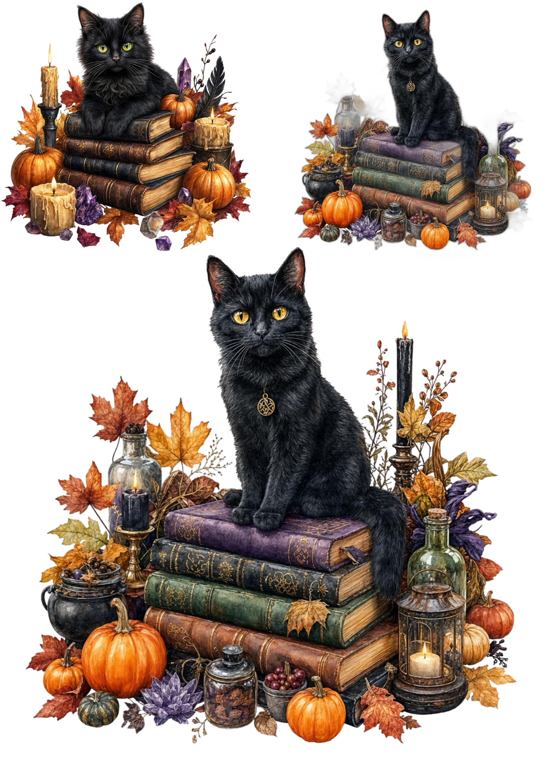 Rice Paper For Decoupage Halloween Black Cat &amp; Old Magic Books Collage Cat. No. 9456