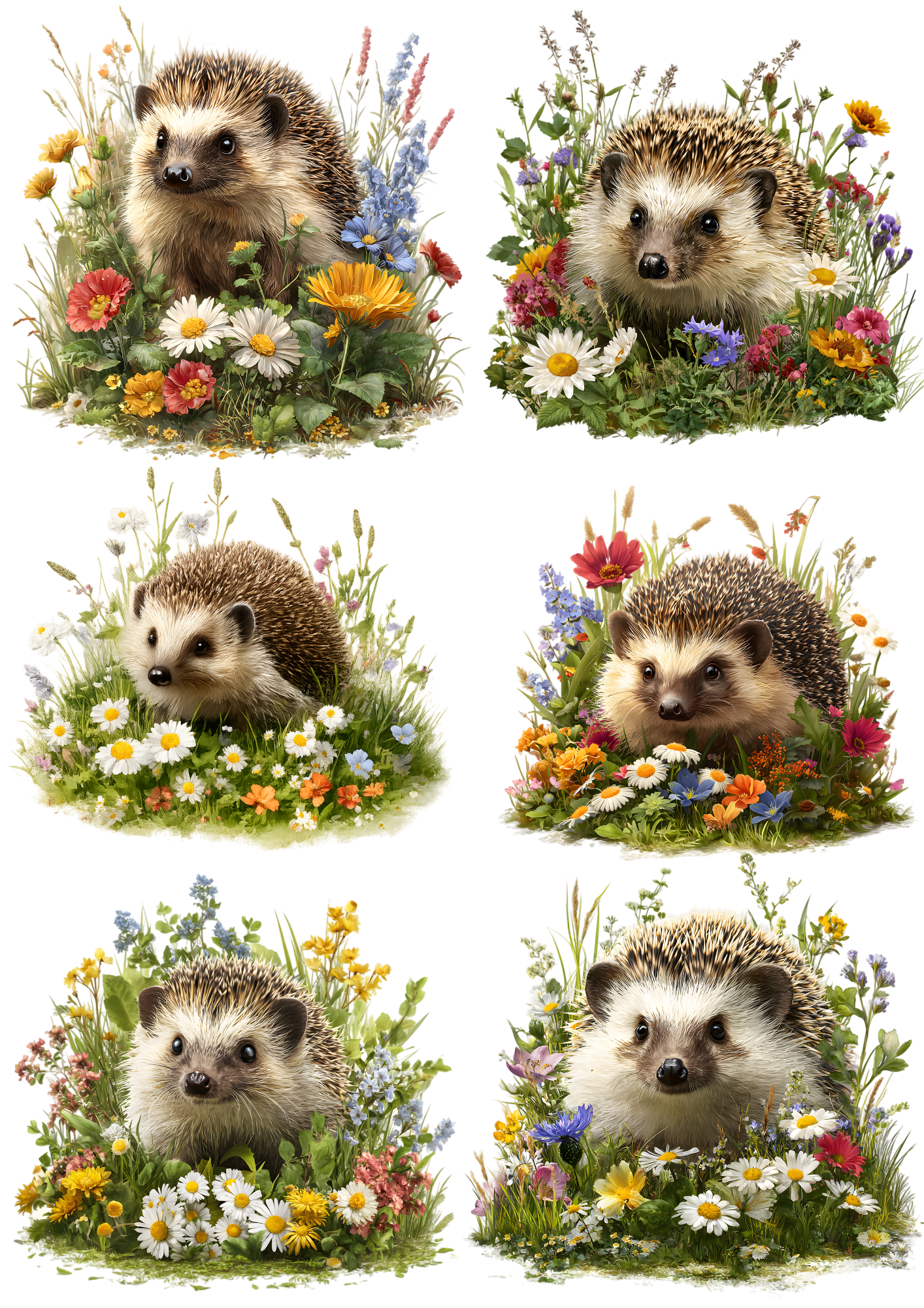 Rice Paper For Decoupage Hedgehog in Meadow Collage Cat. No. 9464