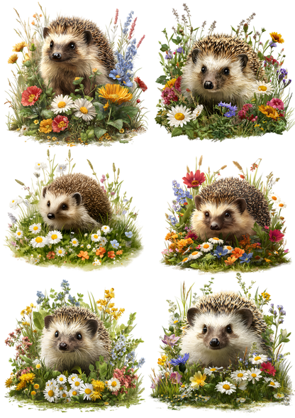 Rice Paper For Decoupage Hedgehog in Meadow Collage Cat. No. 9464
