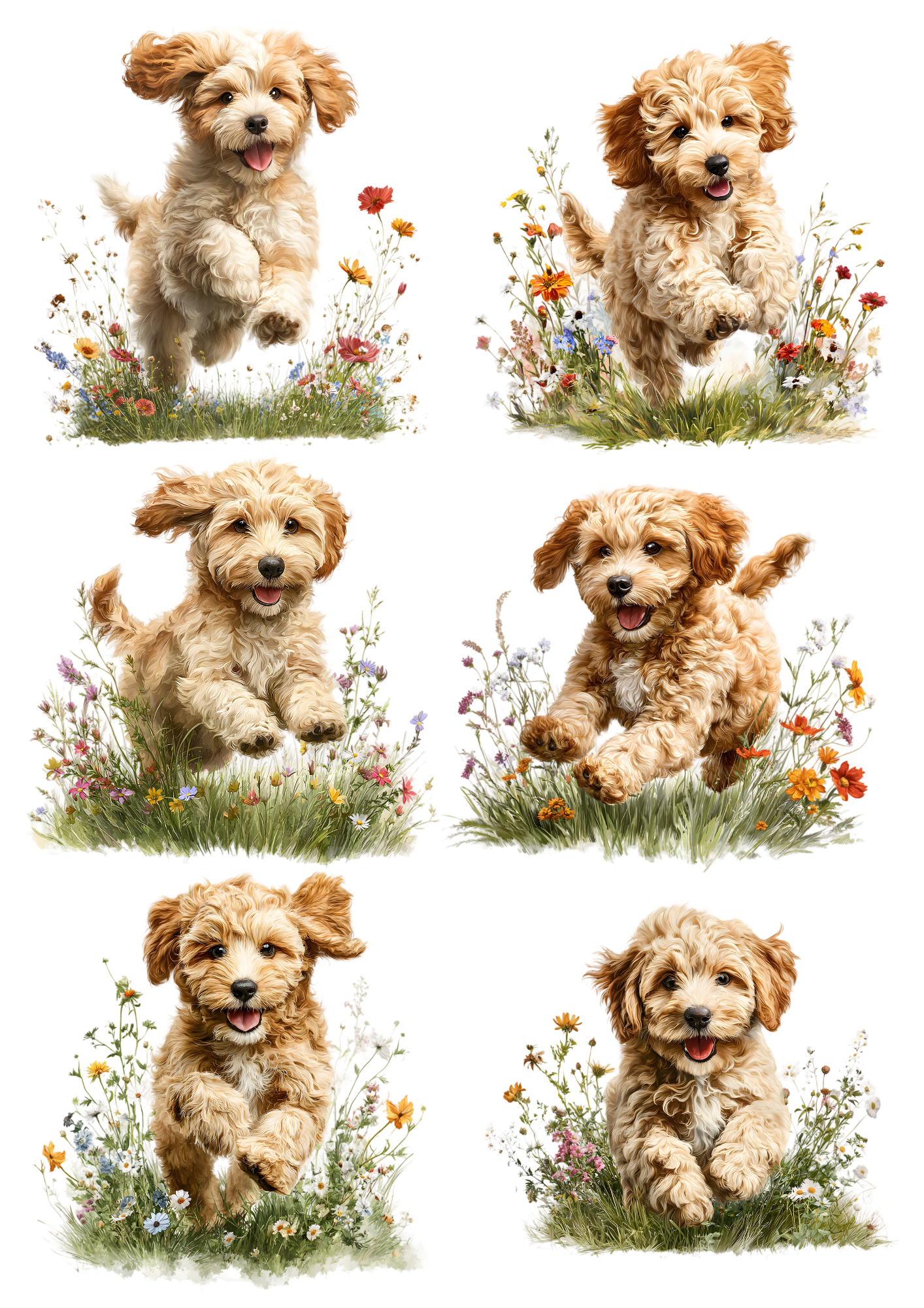 Rice Paper For Decoupage Happy Cockapoo Puppy in Meadow Collage Cat. No. 9465