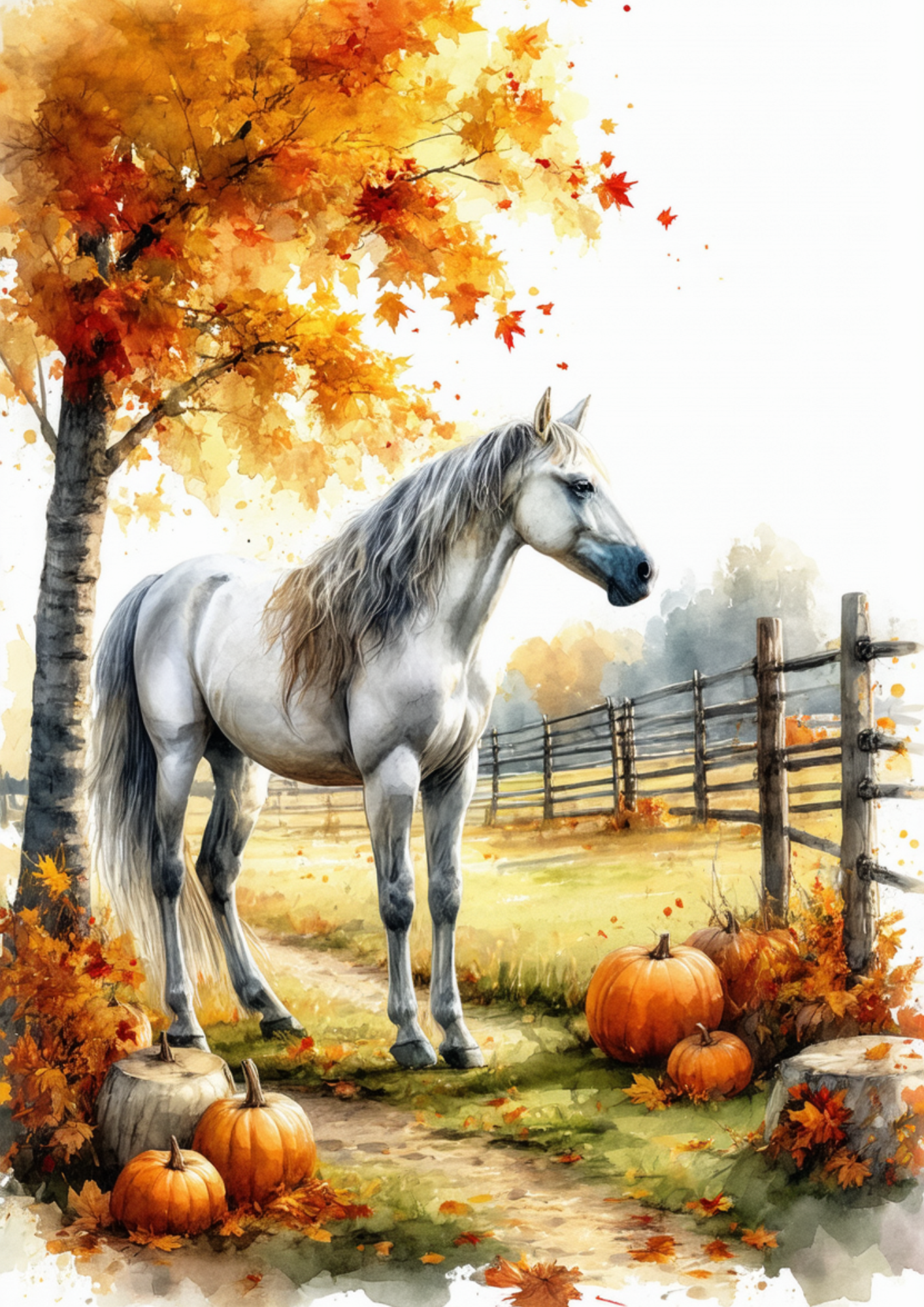 Rice Paper For Decoupage Autumn Landscape & Beautiful Horse Full Cat. No. 9468
