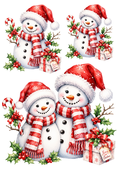 Rice Paper For Decoupage Watercolor Snowman Funny Scene Full Cat. No. 9477