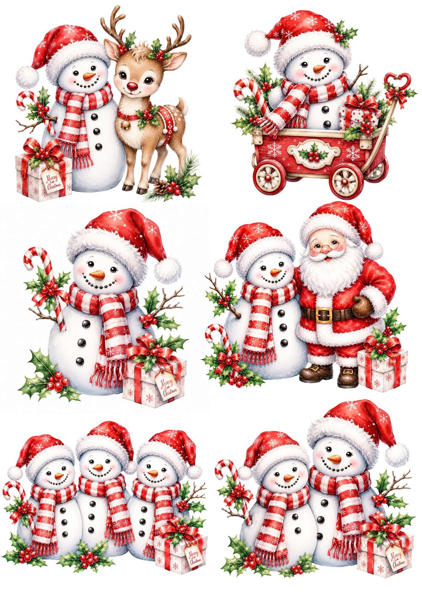Rice Paper For Decoupage  Snowman Funny Scene Collage Cat. No. 9478