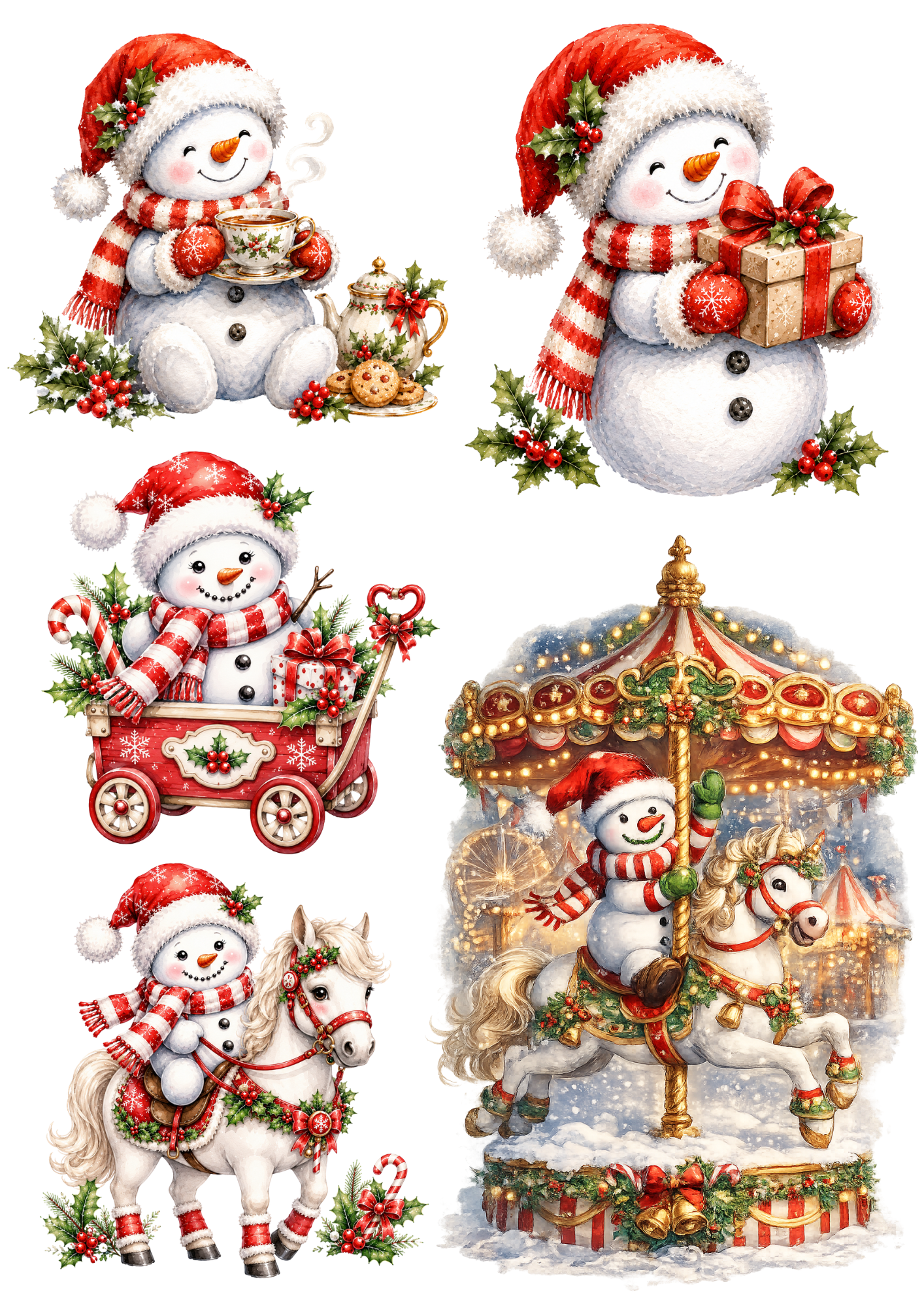 Rice Paper For Decoupage  Snowman Funny Scene Collage Cat. No. 9479