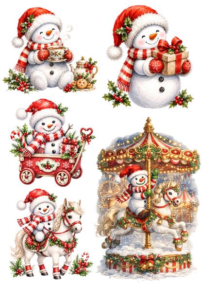 Rice Paper For Decoupage  Snowman Funny Scene Collage Cat. No. 9479