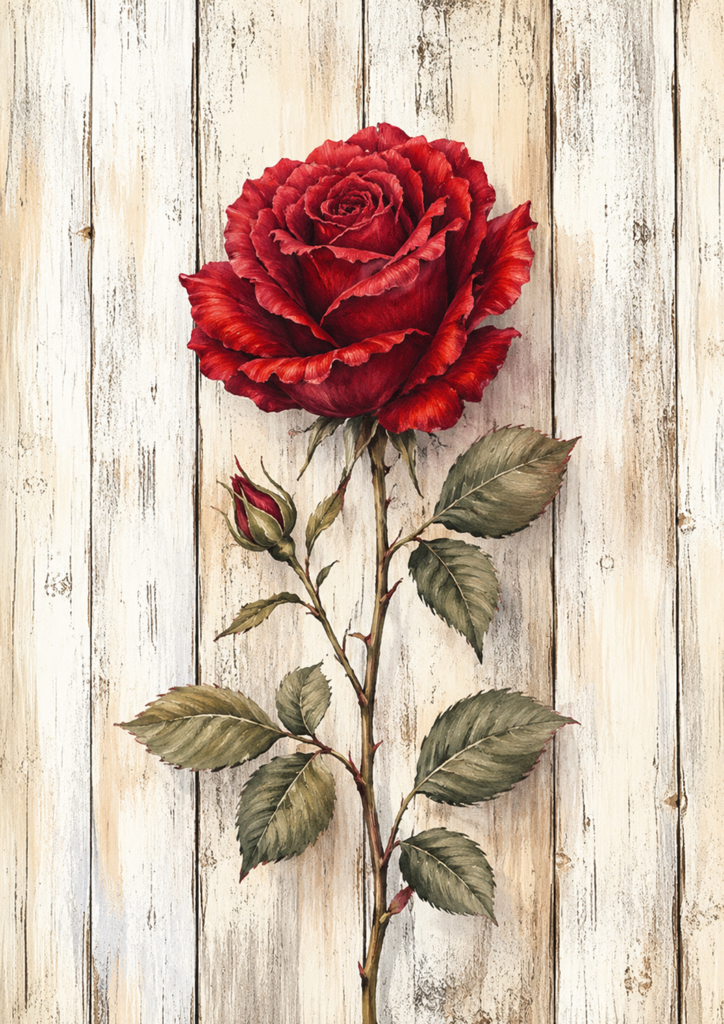 Rice Paper For Decoupage Vintage Red Rose on Wooden Board Full  Cat. No. 9482