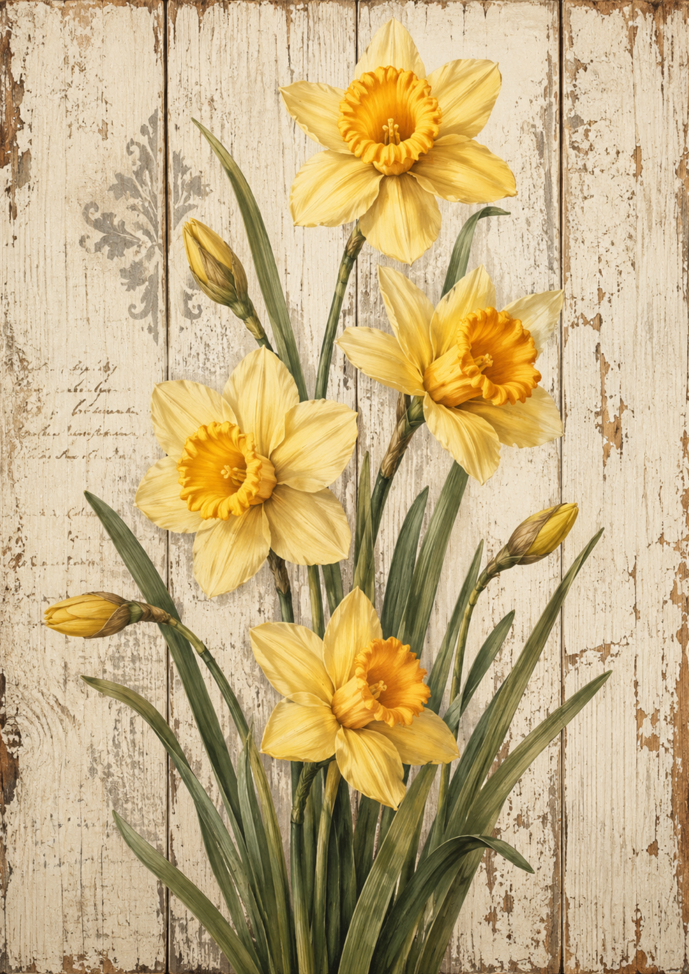 Rice Paper For Decoupage Daffodills on Wooden Board Full  Cat. No. 9483