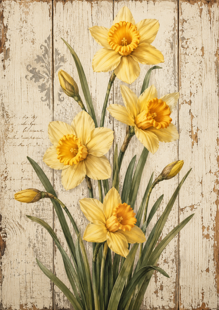 Rice Paper For Decoupage Daffodills on Wooden Board Full  Cat. No. 9483