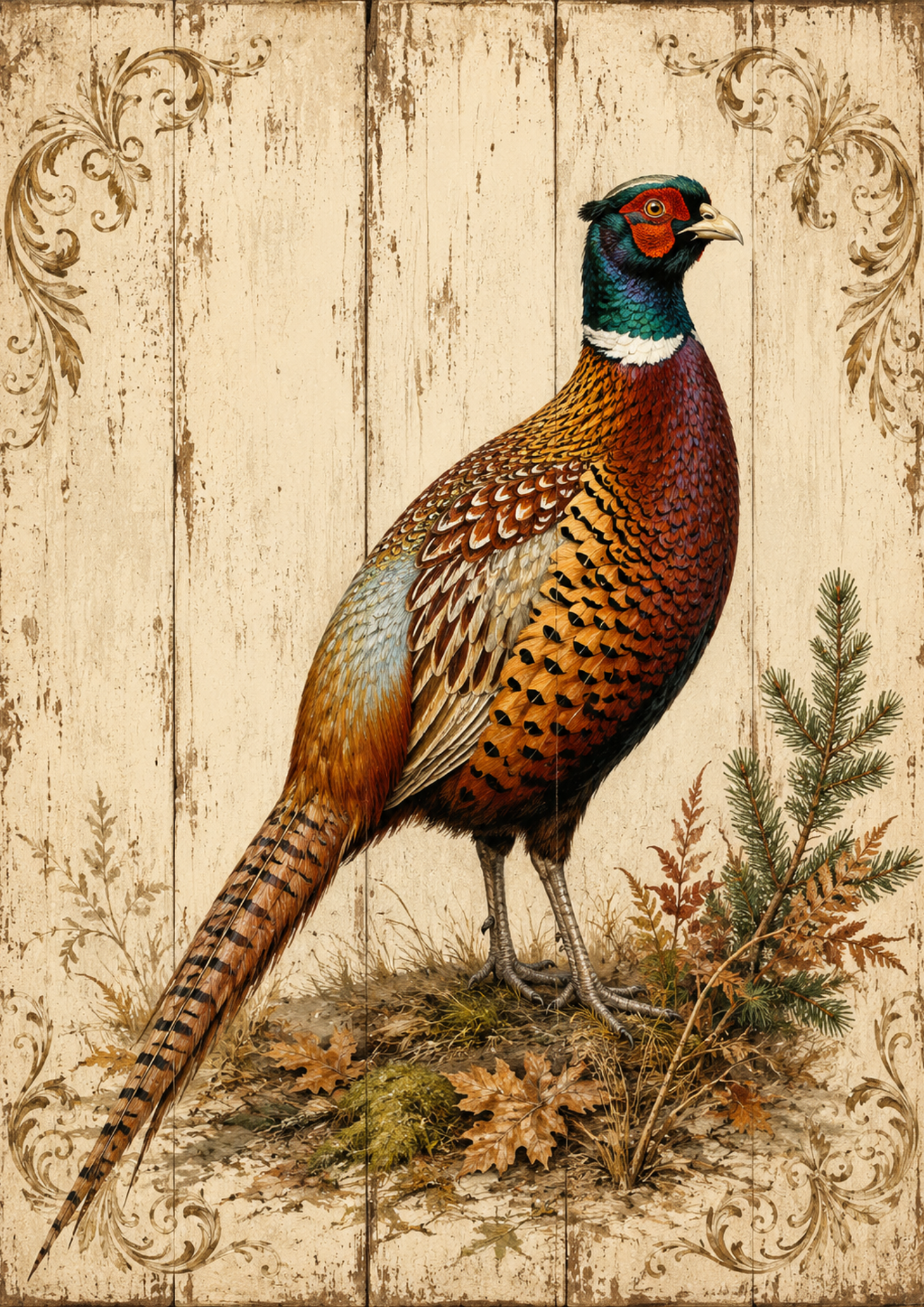 Rice Paper For Decoupage Majestic Pheasant on Wooden Board Full  Cat. No. 9491