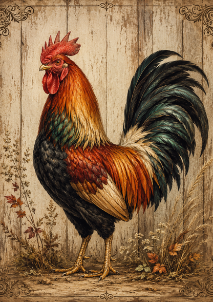 Rice Paper For Decoupage Majestic Rooster on Wooden Board Full  Cat. No. 9492