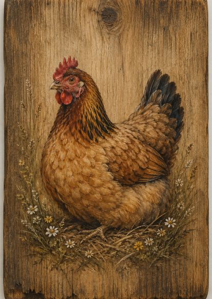 Rice Paper For Decoupage Hen on Wooden Board Full  Cat. No. 9493