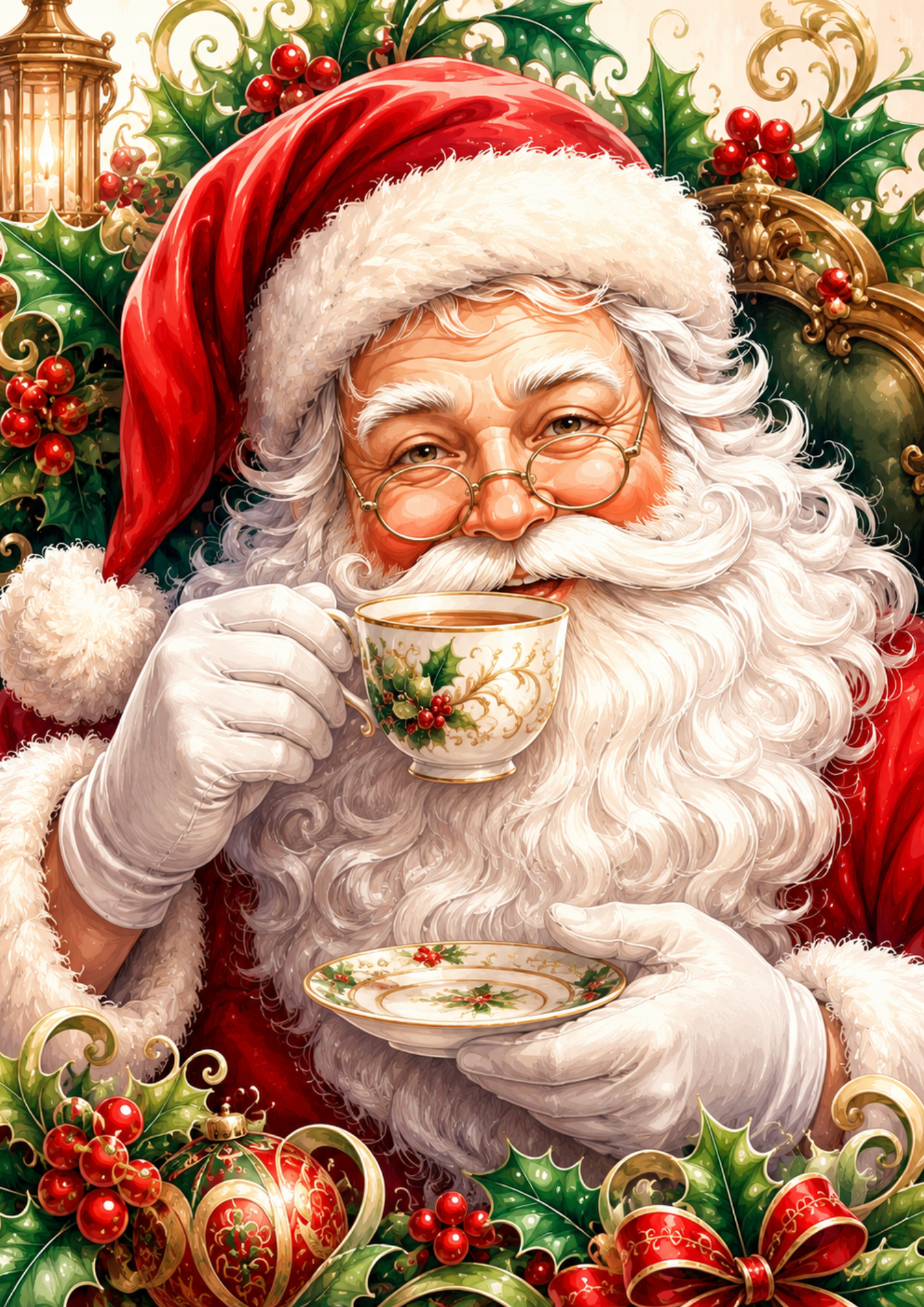 Rice Paper For Decoupage Tea Time with Mrs Santa Full  Cat. No. 9495