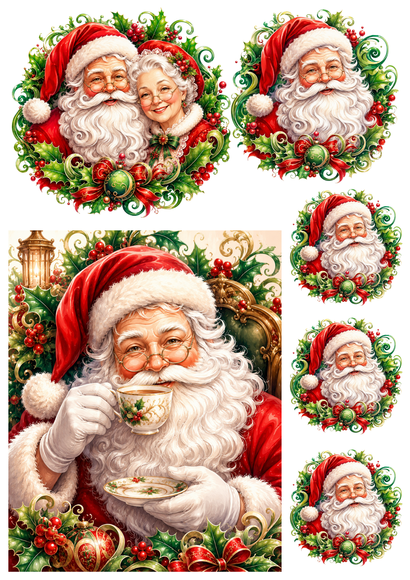Rice Paper For Decoupage Santa Clause Scene Collage  Cat. No. 9496
