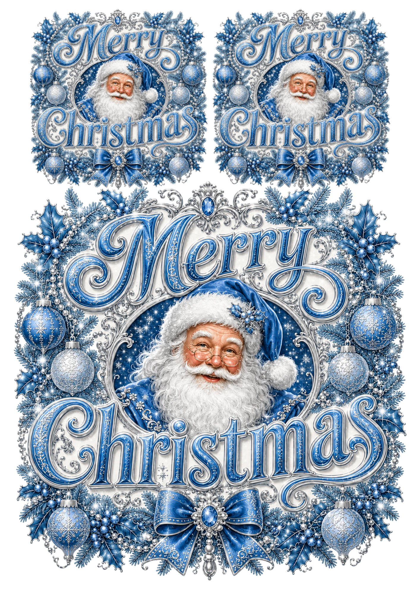 Rice Paper For Decoupage Sign -  Merry Christmas in Blue Collage  Cat. No. 9500