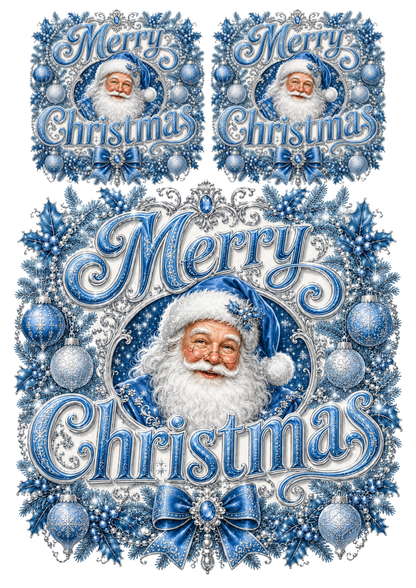 Rice Paper For Decoupage Sign -  Merry Christmas in Blue Collage  Cat. No. 9500