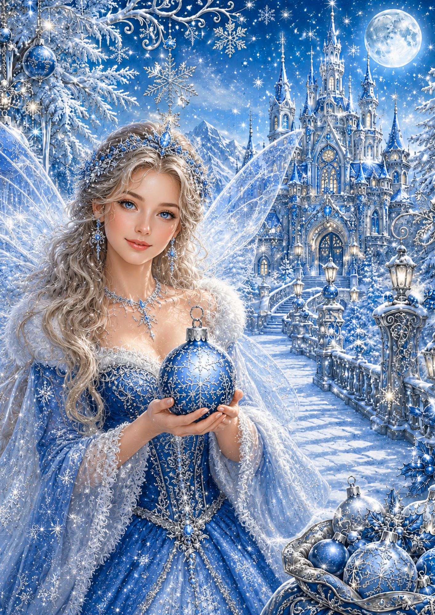 Rice Paper For Decoupage Beautiful Fairy in Winter Wonderland Full Cat. No. 9502