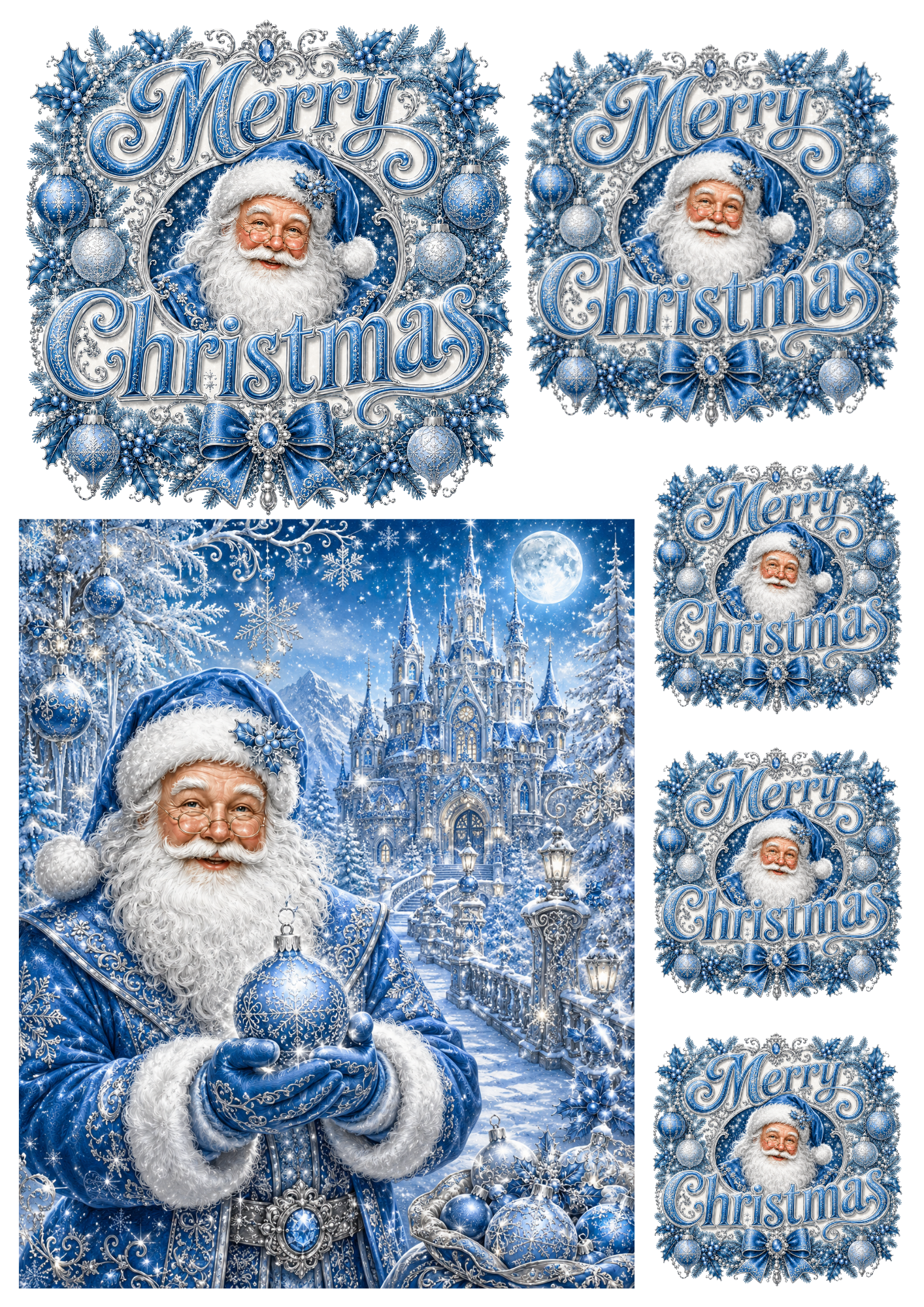 Rice Paper For Decoupage Santa Clause in Winter Wonderland Collage Cat. No. 9503