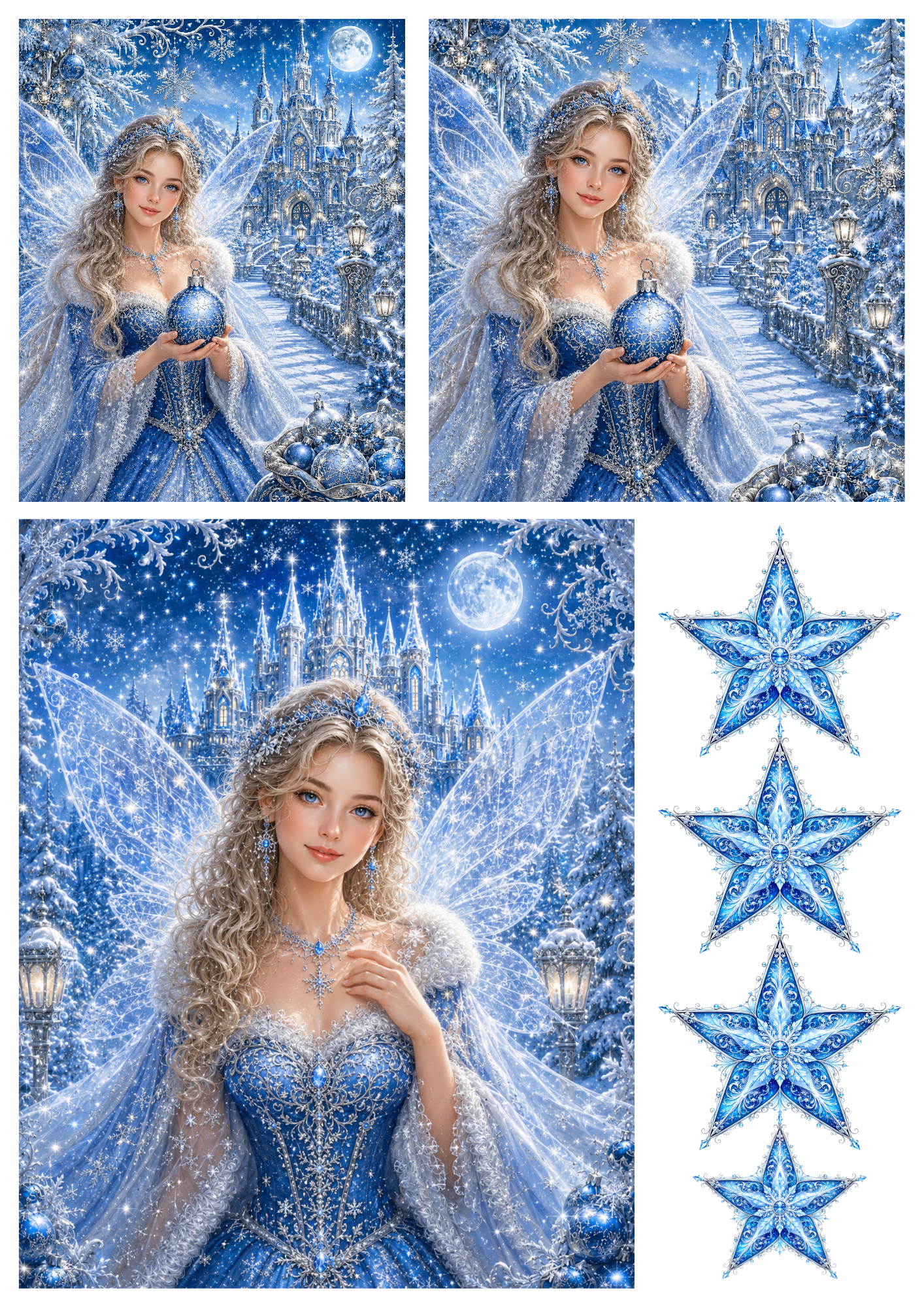 Rice Paper For Decoupage Beautiful Fairy in Winter Wonderland Collage Cat. No. 9505