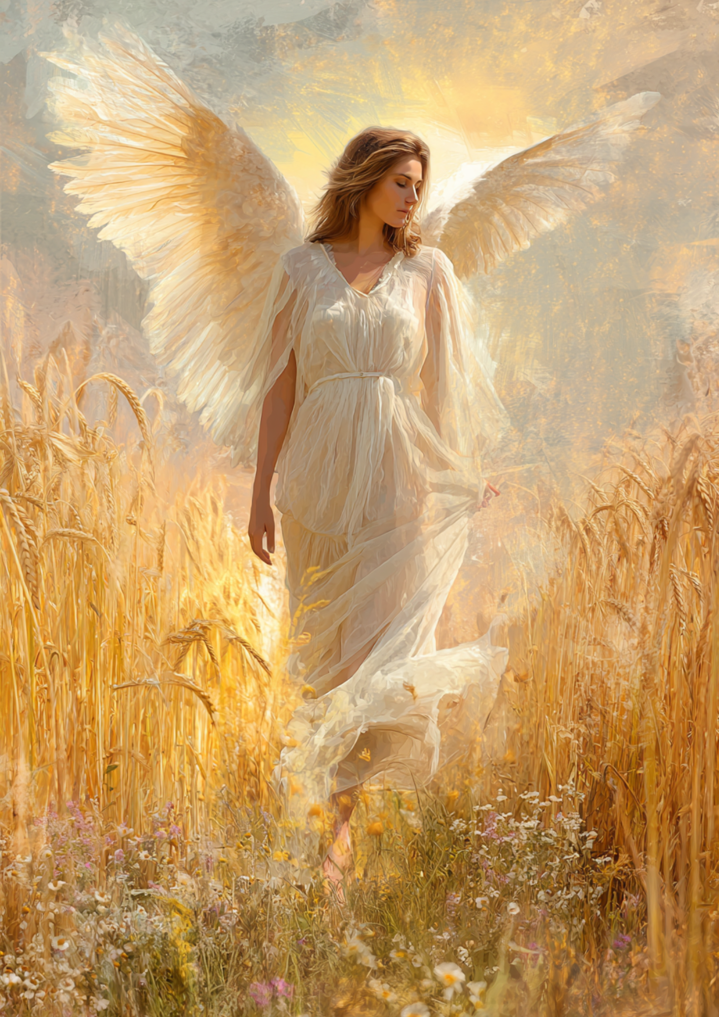 Rice Paper For Decoupage Angel in the Wheat Field Full  Cat. No. 9515