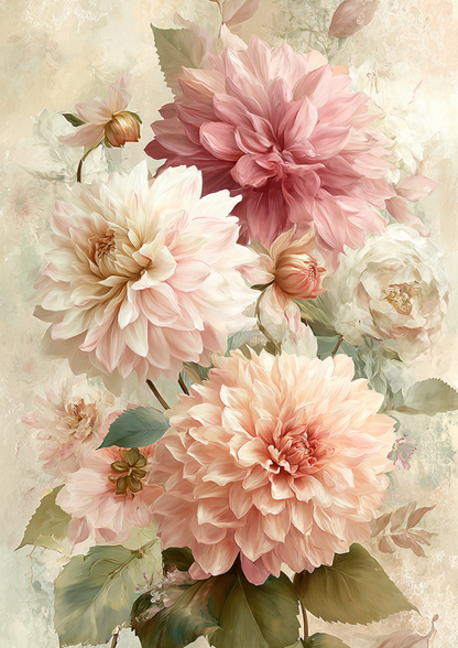 Rice Paper For Decoupage Soft Pastel Dahlias  Full  Cat. No. 9516