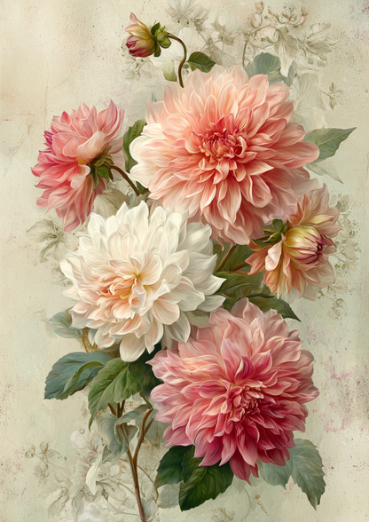 Rice Paper For Decoupage Soft Pastel Dahlias  Full  Cat. No. 9518