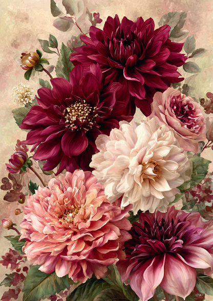 Rice Paper For Decoupage Deep Burgundy Dahlias  Full  Cat. No. 9521